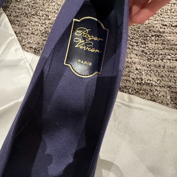 Belle Vivier Pilgrim Buckle Pumps in Satin-Navy color - Picture 5 of 7